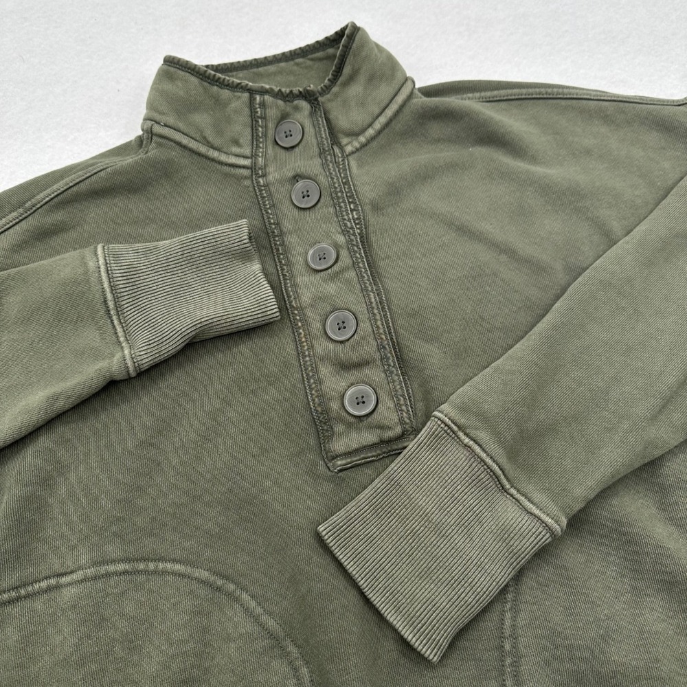 Aerie Olive Green Button Up Henley Sweatshirt Mock Neck Women's XS Stains Read